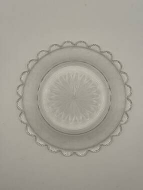 Vintage Clear Pressed Glass Dish Daisy Starburst Looped Scalloped Rim Decor
